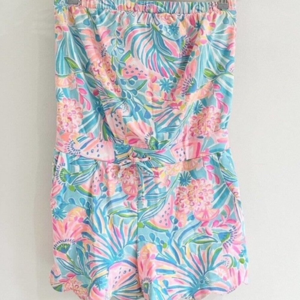 Lily Pulitzer Jace Strapless Romper in Multi Tropical Punch size M